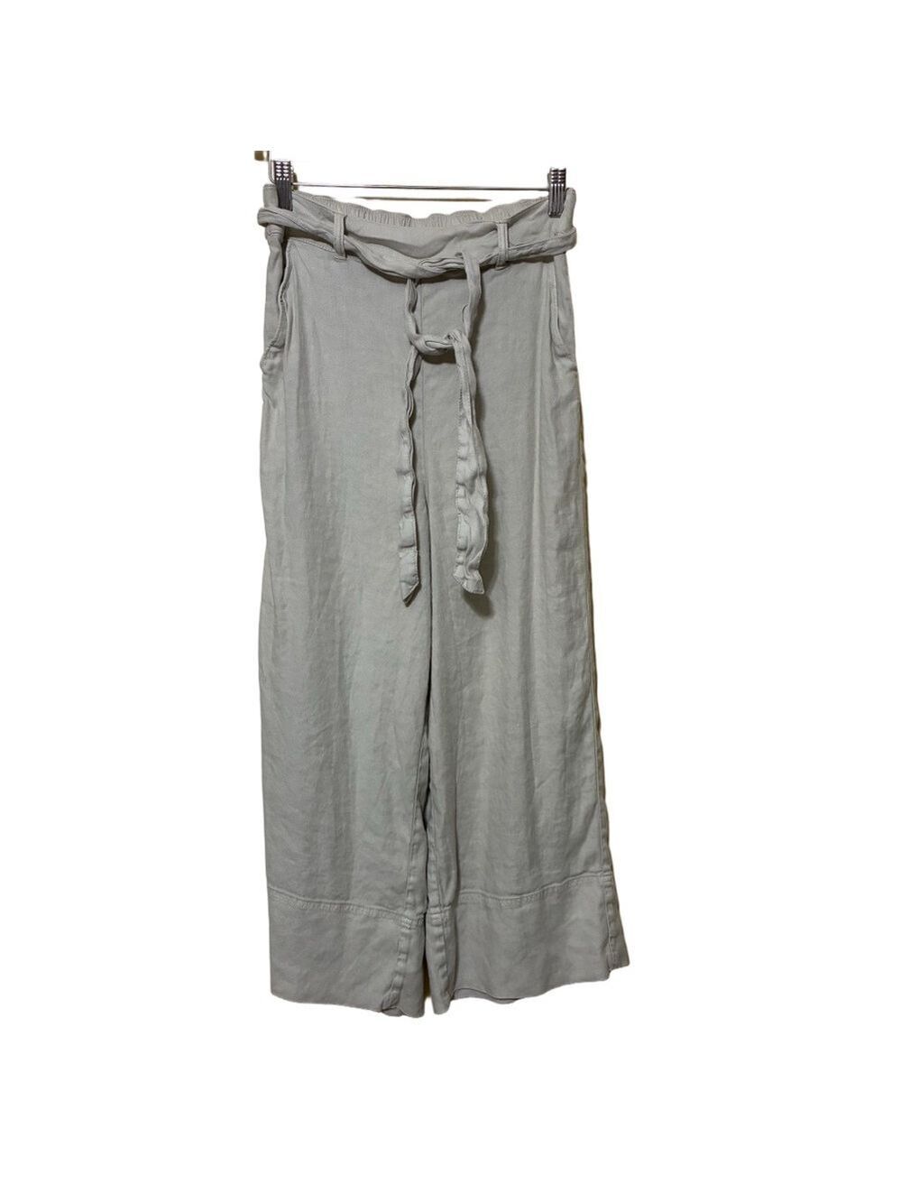 Splendid Angie Crop Wide Leg Pants Women’s M Beige Belt High Rise Linen Blend